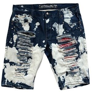 Heritage America 76 Acid Wash Bejeweled Distressed Denim Shorts Size W38